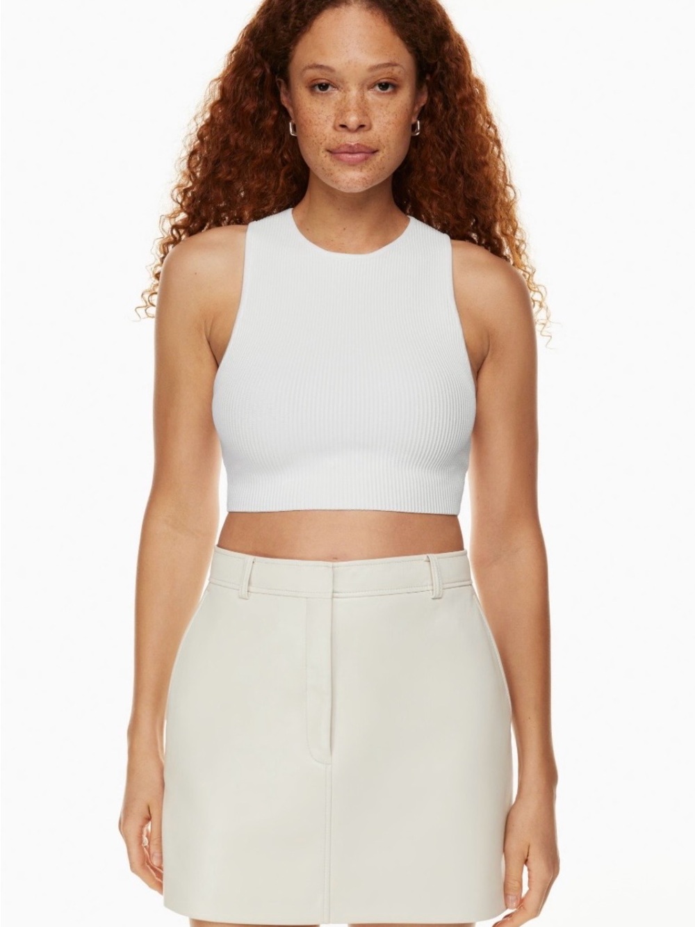 Aritzia BABATON Sculpt Knit Racer Cropped Tank Cree Neck Cream Color Small - Picture 11 of 11
